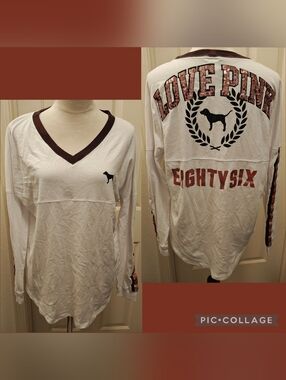 Victoria's Secret PINK Sequins Bling Varsity T-shirt.